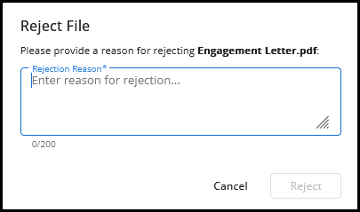 Enter reason and confirm rejection
